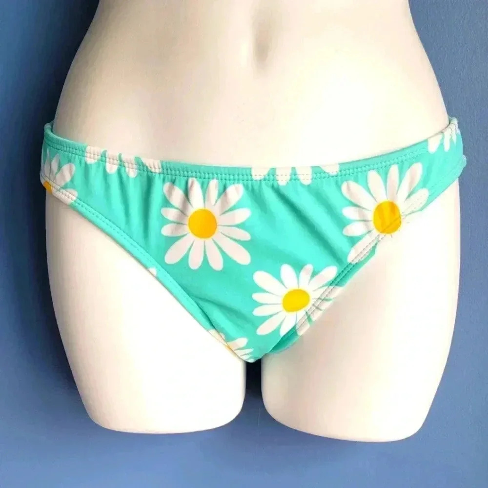 NWT Raisins by Quicksilver Aqua Floral Retro Bikini Bottom Size S